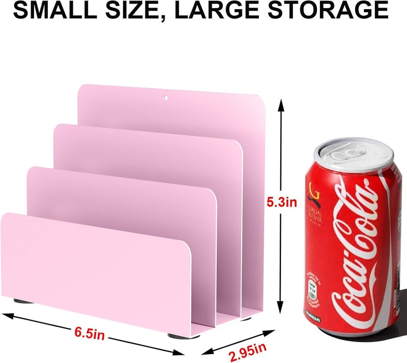OUTIOE Mail Organizer Countertop, Small Desk File Organizer, Metal File Holder - Essential Workspace Organizers for Office Desk, Home Office (Pink) - Image 3